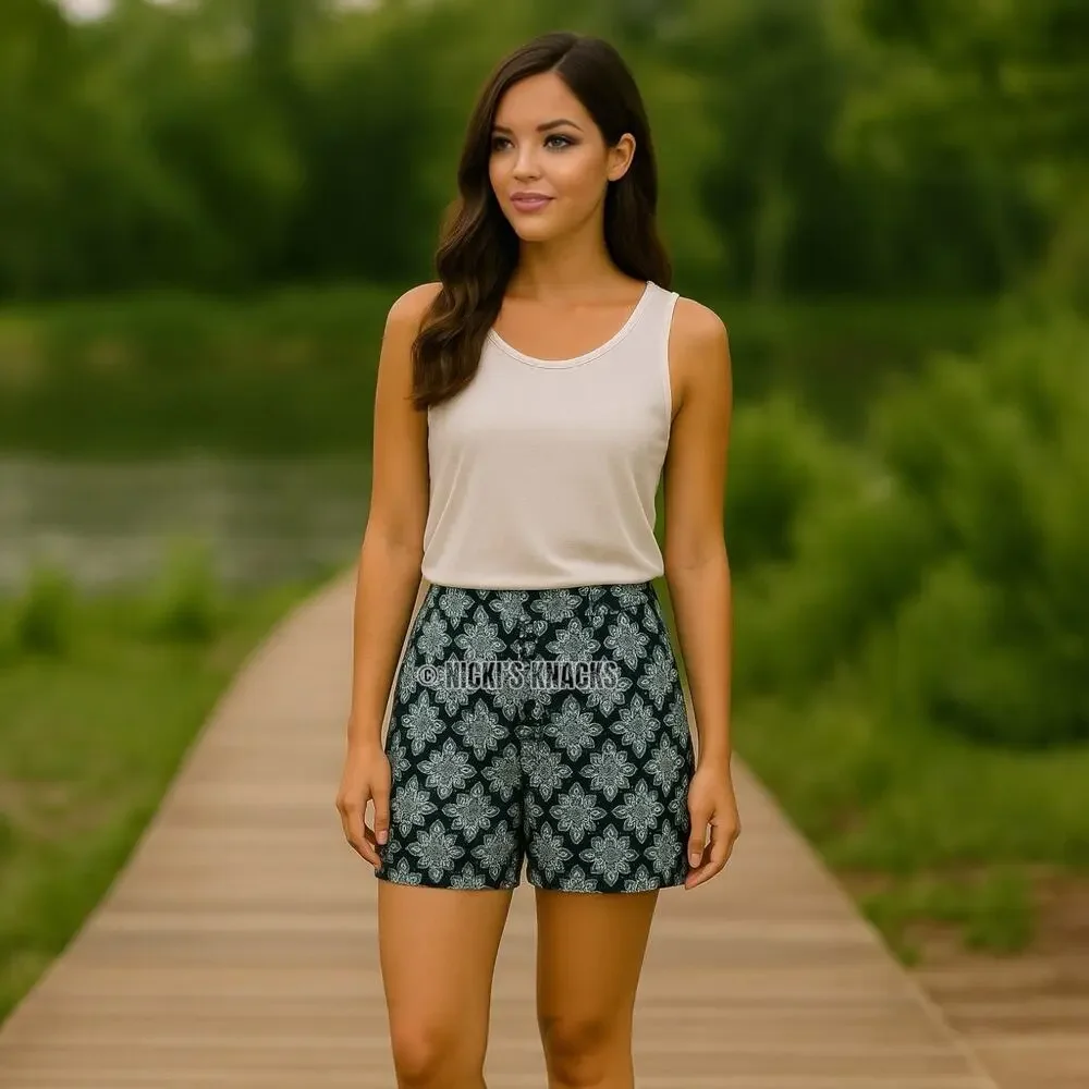Banana Republic Navy Green Floral Geo Print Sailor Shorts 4